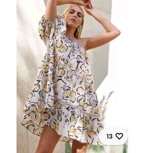 VELVET By Graham & Spencer Adalyn One Shoulder Boho Print Dress Tiered XS $189